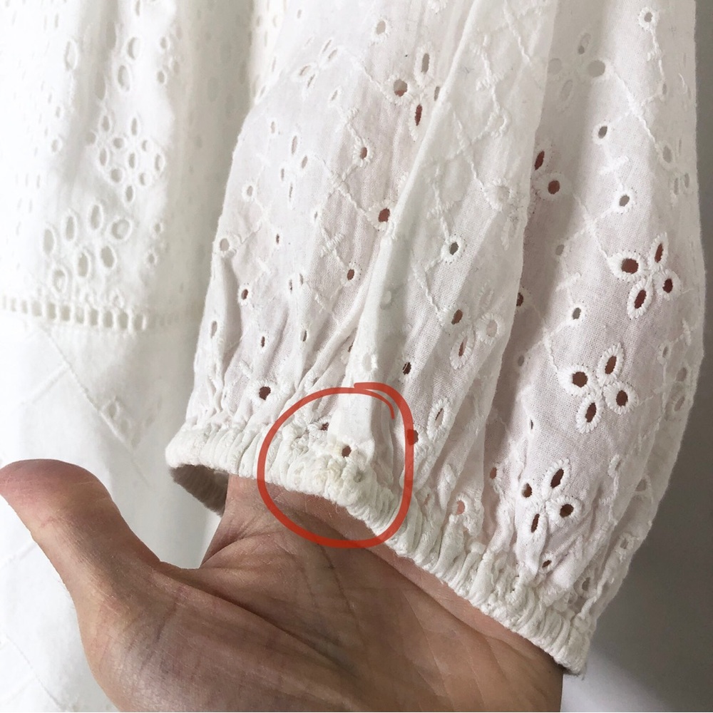 Faherty Carmel Eyelet Top White Size L Organic Cotton Short Sleeve - Picture 7 of 7